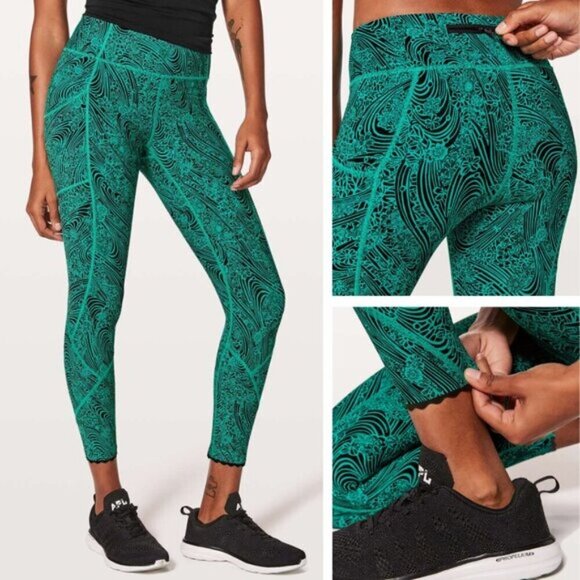 Lululemon Tight Stuff Tight II Luxtreme Kitakami Viridian Green Black Size 6 - Picture 1 of 8